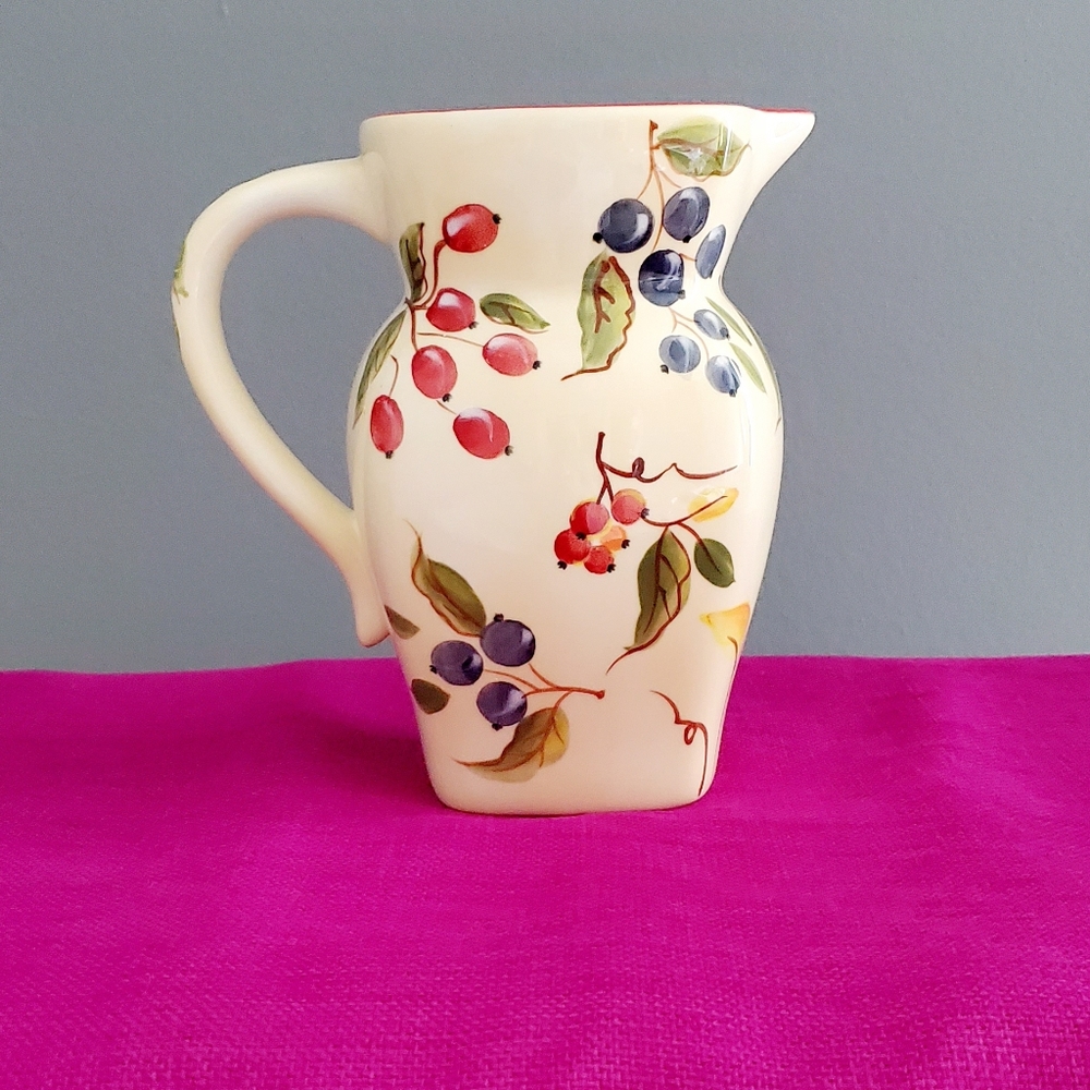 FTD Ceramic Pitcher Blue Red Berry